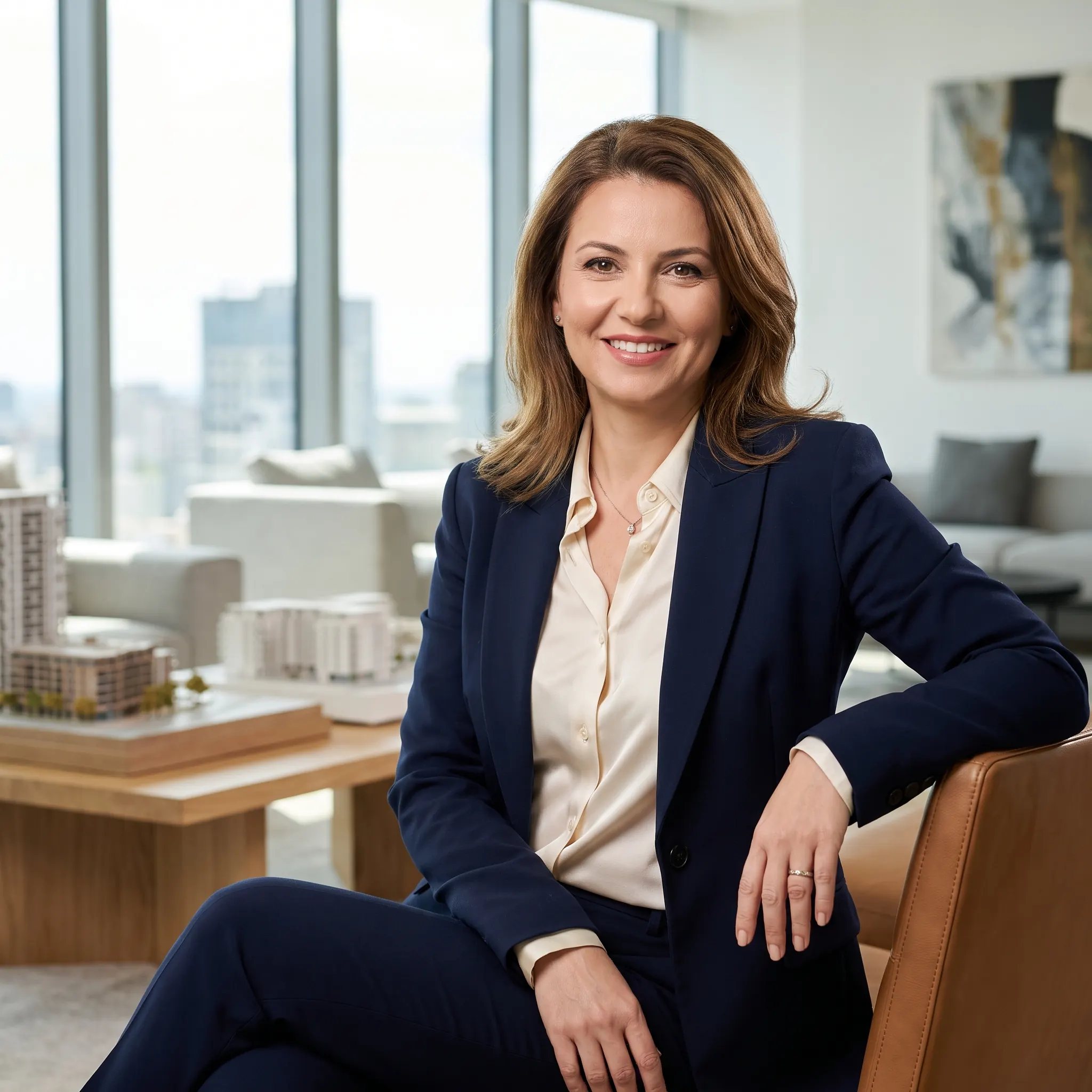 Portret profesional al unui agent imobiliar într-un birou modern, fără text vizibil